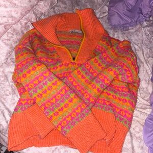 Zara Vibrant Multicolor Cowl Neck Sweater